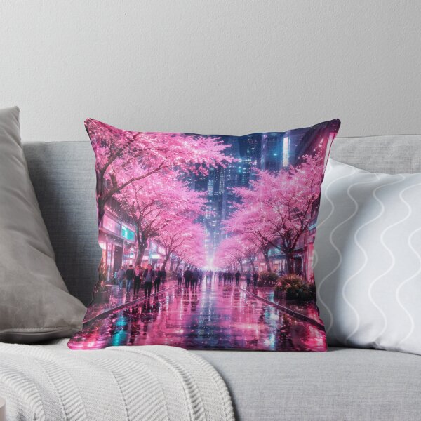 Item preview, Neon Cherry Blossom City Night | Futuristic Japanese Cityscape Illustration | Dreamy Sakura Lights & Cyberpunk Wall Art designed and sold by PaintedPixels01.