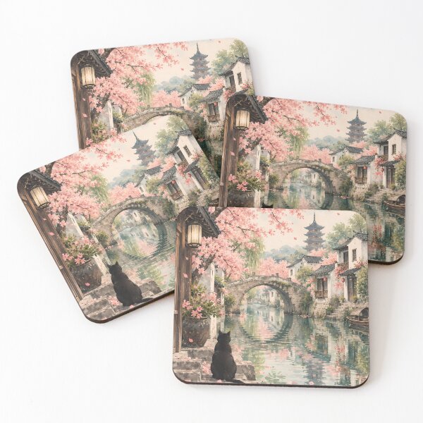 Item preview, Japandi Watercolour Black Cat by Cherry Blossom Canal designed and sold by Jozefin's Studio.