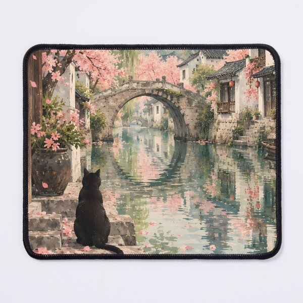 Item preview, Japandi Watercolour Black Cat by Cherry Blossom Canal designed and sold by Jozefin's Studio.