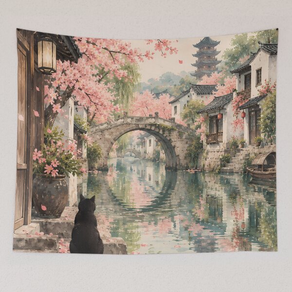 Item preview, Japandi Watercolour Black Cat by Cherry Blossom Canal designed and sold by Jozefin's Studio.