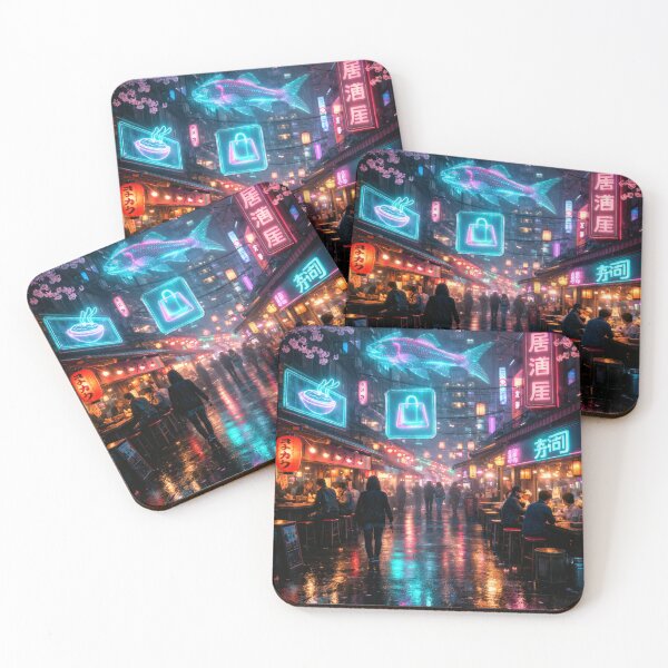Item preview, Neon Cherry Blossom City Night | Futuristic Japanese Cityscape Illustration | Dreamy Sakura Lights & Cyberpunk Wall Art designed and sold by PaintedPixels01.