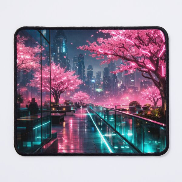 Item preview, Neon Cherry Blossom City Night | Futuristic Japanese Cityscape Illustration | Dreamy Sakura Lights & Cyberpunk Wall Art designed and sold by PaintedPixels01.