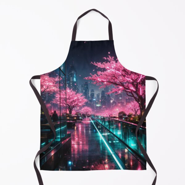 Item preview, Neon Cherry Blossom City Night | Futuristic Japanese Cityscape Illustration | Dreamy Sakura Lights & Cyberpunk Wall Art designed and sold by PaintedPixels01.