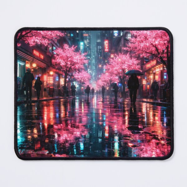 Item preview, Neon Cherry Blossom City Night | Futuristic Japanese Cityscape Illustration | Dreamy Sakura Lights & Cyberpunk Wall Art designed and sold by PaintedPixels01.