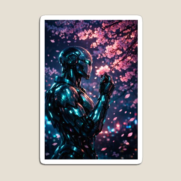 Item preview, Neon Cherry Blossom City Night | Futuristic Japanese Cityscape Illustration | Dreamy Sakura Lights & Cyberpunk Wall Art designed and sold by PaintedPixels01.