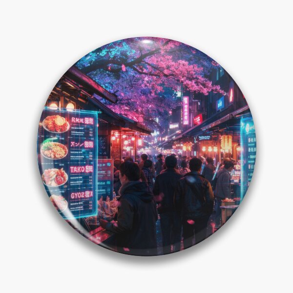 Item preview, Neon Cherry Blossom City Night | Futuristic Japanese Cityscape Illustration | Dreamy Sakura Lights & Cyberpunk Wall Art designed and sold by PaintedPixels01.
