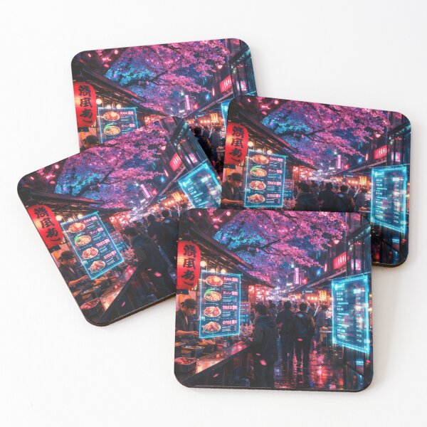 Item preview, Neon Cherry Blossom City Night | Futuristic Japanese Cityscape Illustration | Dreamy Sakura Lights & Cyberpunk Wall Art designed and sold by PaintedPixels01.