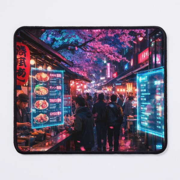 Item preview, Neon Cherry Blossom City Night | Futuristic Japanese Cityscape Illustration | Dreamy Sakura Lights & Cyberpunk Wall Art designed and sold by PaintedPixels01.