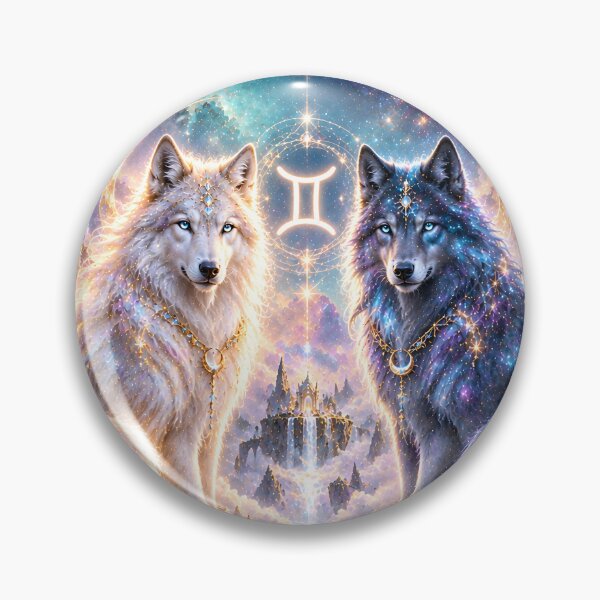 Item preview, Mystic Gemini Zodiac Wolves Fantasy Art designed and sold by knuppify.