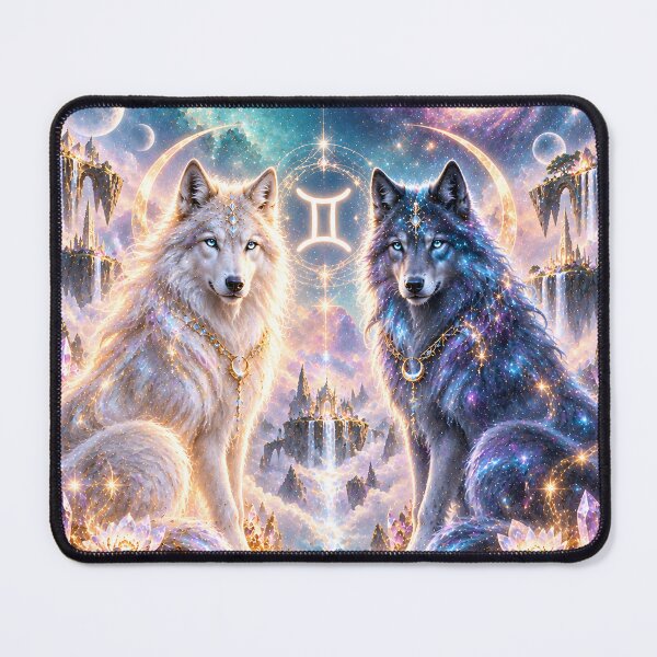 Item preview, Mystic Gemini Zodiac Wolves Fantasy Art designed and sold by knuppify.