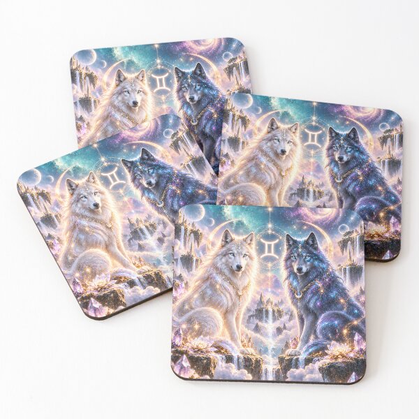 Item preview, Mystic Gemini Zodiac Wolves Fantasy Art designed and sold by knuppify.