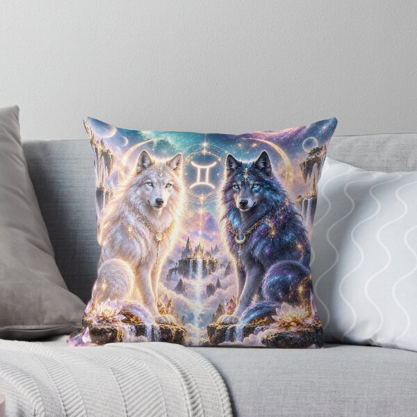 Item preview, Mystic Gemini Zodiac Wolves Fantasy Art designed and sold by knuppify.