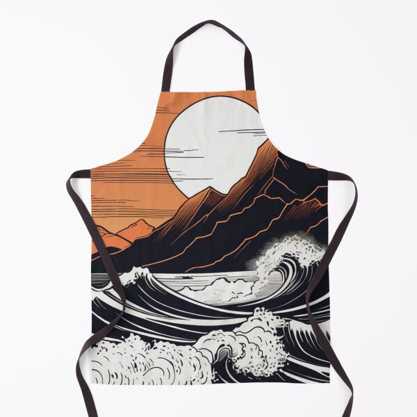 Item preview, Vintage Inspired Powerful Waves with A Giant Sun and Mountain. designed and sold by MissYouONLY.