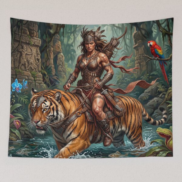 Item preview, Jungle Warrior Rides Her Tamed Tiger designed and sold by VALKYRAART53.