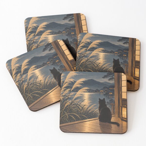 Item preview, Japandi Black Cat Moonlit Lake Night designed and sold by Jozefin's Studio.