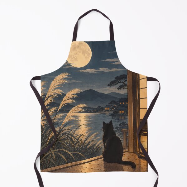 Item preview, Japandi Black Cat Moonlit Lake Night designed and sold by Jozefin's Studio.