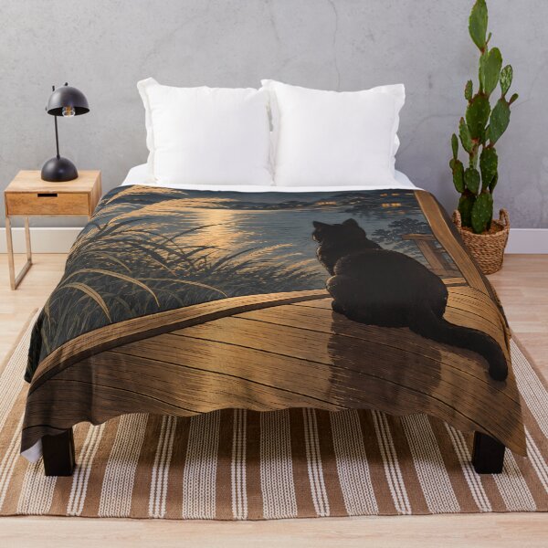 Item preview, Japandi Black Cat Moonlit Lake Night designed and sold by Jozefin's Studio.