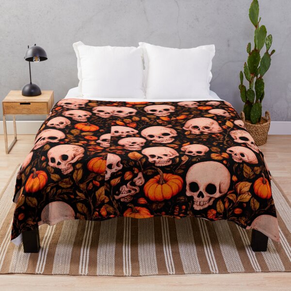 Item preview, Halloween Skull Pumpkin Pattern – Gothic Autumn Skeletons designed and sold by Shiwwa.