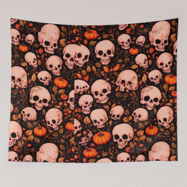 Item preview, Halloween Skull Pumpkin Pattern – Gothic Autumn Skeletons designed and sold by Shiwwa.