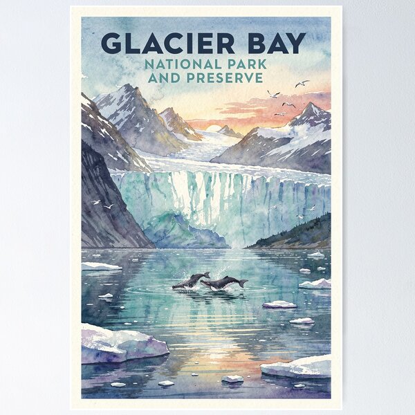 Item preview, Glacier Bay National Park and Preserve Alaska Vintage Watercolor Travel designed and sold by Teelogic.