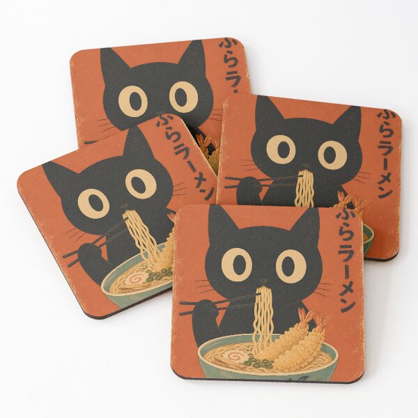 Item preview, Black Cat Eating Tempura Ramen Vintage Japanese Poster Art designed and sold by artswag.