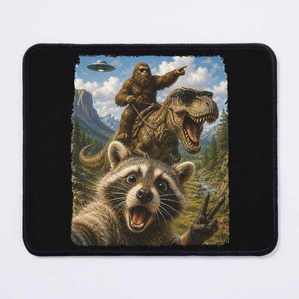 Item preview, Bigfoot Raccoon Selfie T Rex UFO Adventure designed and sold by khdmalakarak.