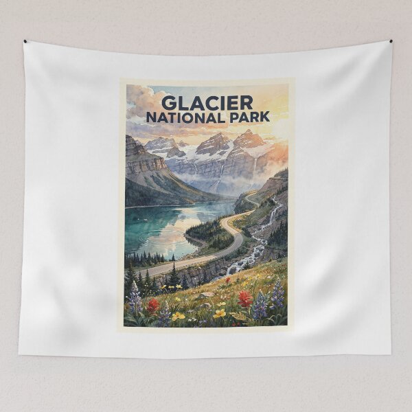 Item preview, Glacier National Park Montana Vintage Watercolor Travel designed and sold by Teelogic.