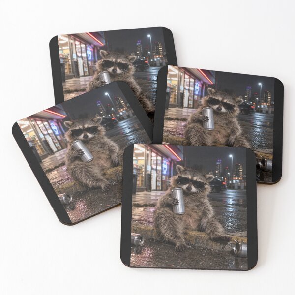 Item preview, Funny Exhausted Raccoon Energy Drink Neon Night Humor designed and sold by AmiGraph.