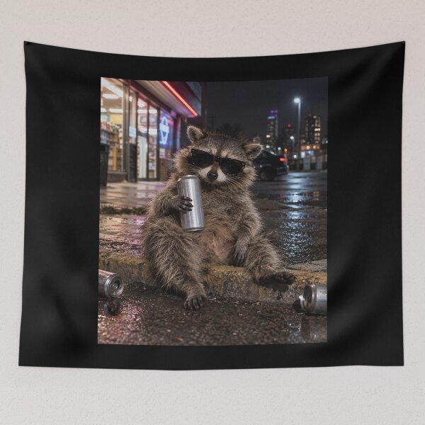 Item preview, Funny Exhausted Raccoon Energy Drink Neon Night Humor designed and sold by AmiGraph.