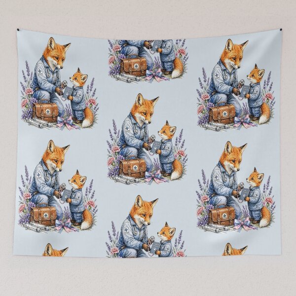 Item preview, Doctor Mother Fox Teaching Her Kitten designed and sold by the artedivino.