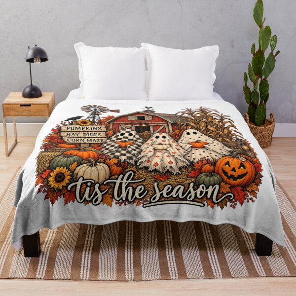 Item preview, Tis The Season Patterned Ghosts Autumn Farm Pumpkin Patch Art designed and sold by DesignArtist.ia.