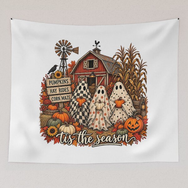 Item preview, Tis The Season Patterned Ghosts Autumn Farm Pumpkin Patch Art designed and sold by DesignArtist.ia.