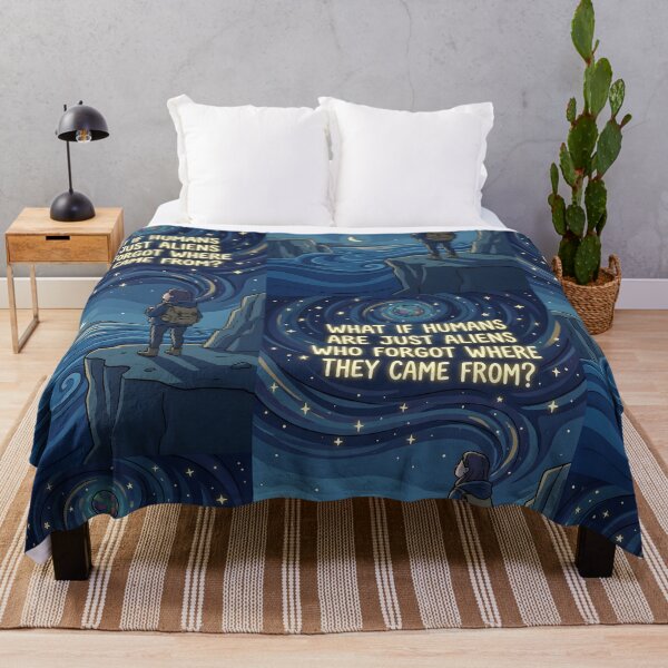 Item preview, What If Humans Are Just Aliens Quote Canvas Print | Cosmic Starry Night Wall Art | Philosophical Space Sci-Fi Poster | Celestial Ocean Cliff Decor designed and sold by SergioMiklos.