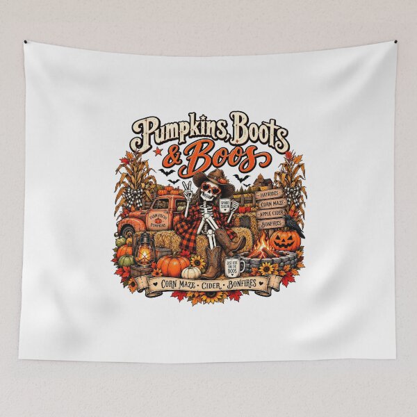 Item preview, Pumpkins Boots & Boos – Western Skeleton Cowgirl Halloween designed and sold by RaspberryParty.