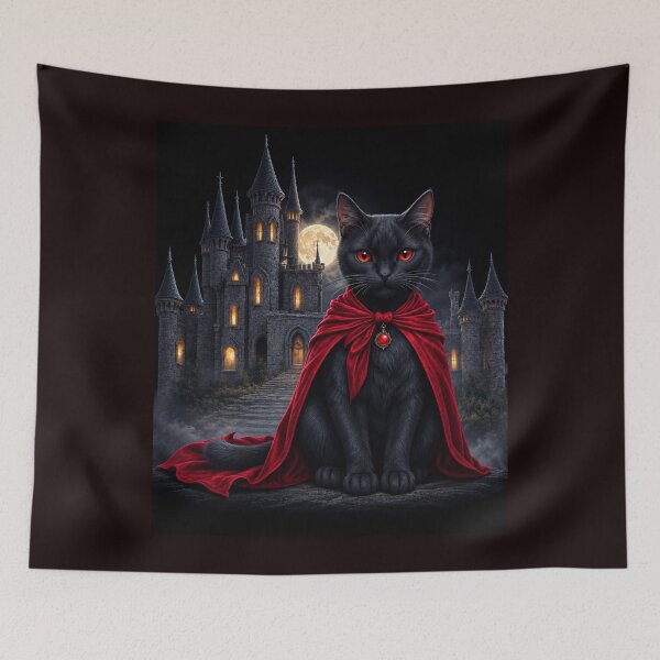 Item preview, Vampire Black Cat with Red Cape – Gothic Castle Halloween designed and sold by Shiwwa.