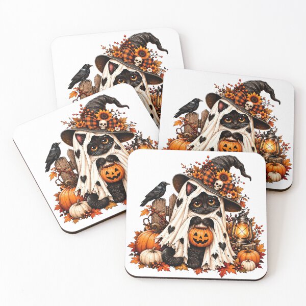 Item preview, Cute Black Cat Ghost with Pumpkin – Witchy Halloween Fall designed and sold by RaspberryParty.