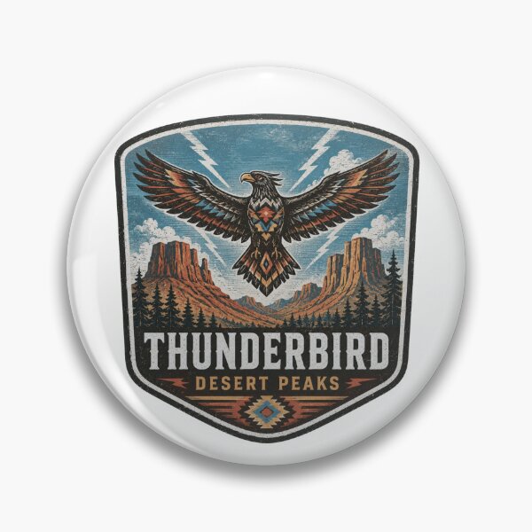 Item preview, Thunderbird Desert Peaks, Legendary Cryptid Southwest Adventure Badge designed and sold by happycottage.
