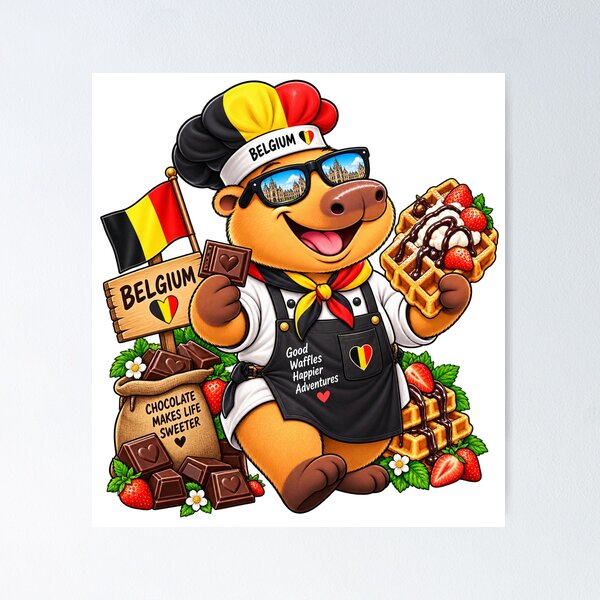 Item preview, Cute Belgium Capybara – Belgian Waffle & Chocolate Adventure designed and sold by CapybaraTravels.