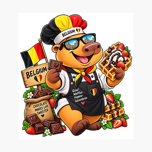 Item preview, Cute Belgium Capybara – Belgian Waffle & Chocolate Adventure designed and sold by CapybaraTravels.