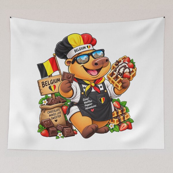 Item preview, Cute Belgium Capybara – Belgian Waffle & Chocolate Adventure designed and sold by CapybaraTravels.