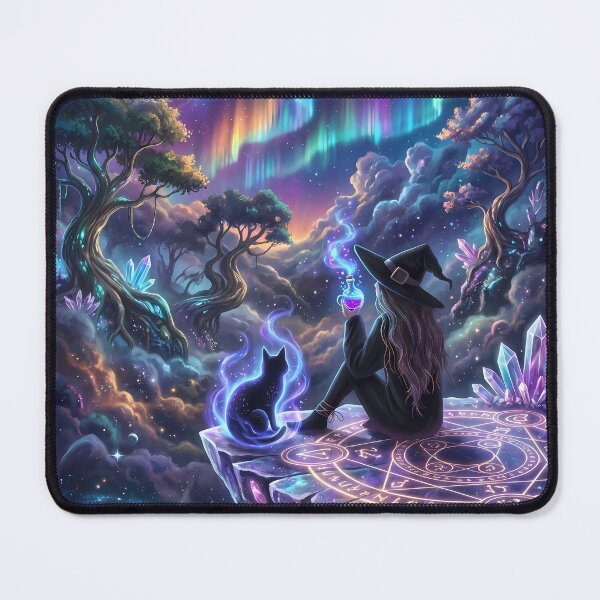 Item preview, Cosmic Witch & Magical Black Cat in a Crystal Galaxy designed and sold by PurrfectHome.
