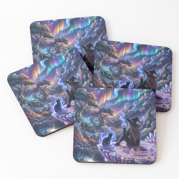 Item preview, Cosmic Witch & Magical Black Cat in a Crystal Galaxy designed and sold by PurrfectHome.