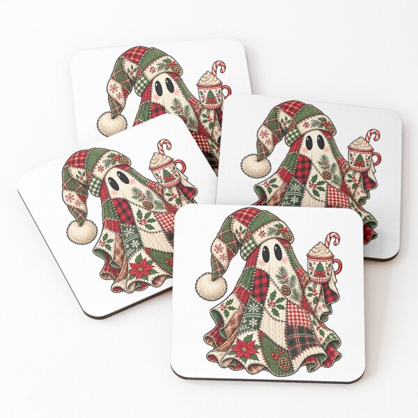 Item preview, Patchwork Quilt Christmas Ghost Hot Cocoa Holiday Art designed and sold by DesignArtist.ia.