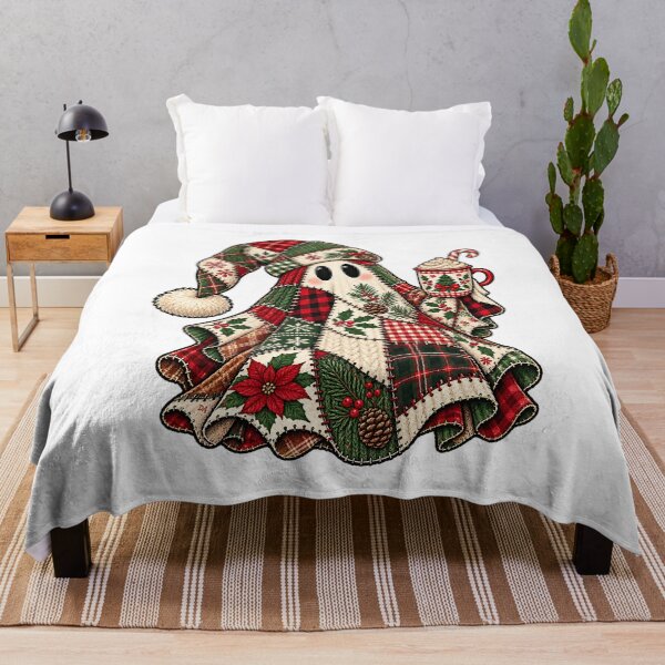 Item preview, Patchwork Quilt Christmas Ghost Hot Cocoa Holiday Art designed and sold by DesignArtist.ia.