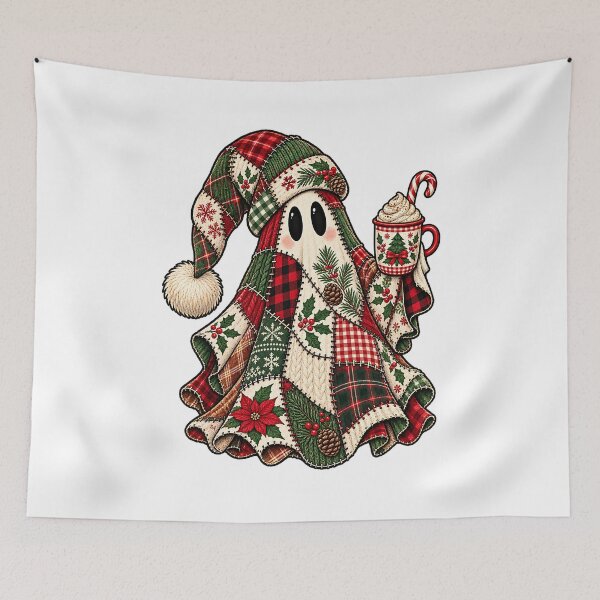 Item preview, Patchwork Quilt Christmas Ghost Hot Cocoa Holiday Art designed and sold by DesignArtist.ia.