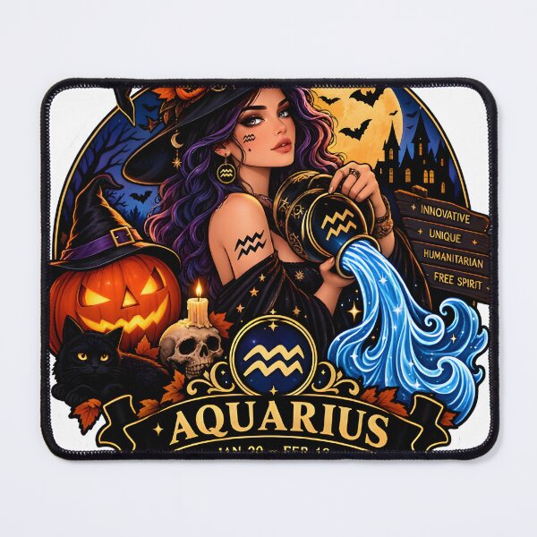 Item preview, Aquarius Halloween Witch Badge Design designed and sold by Zodiac Celestial Art.