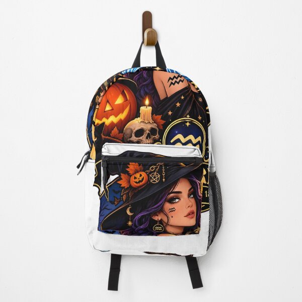 Item preview, Aquarius Halloween Witch Badge Design designed and sold by Zodiac Celestial Art.