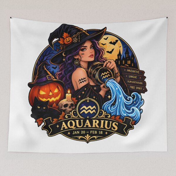Item preview, Aquarius Halloween Witch Badge Design designed and sold by Zodiac Celestial Art.
