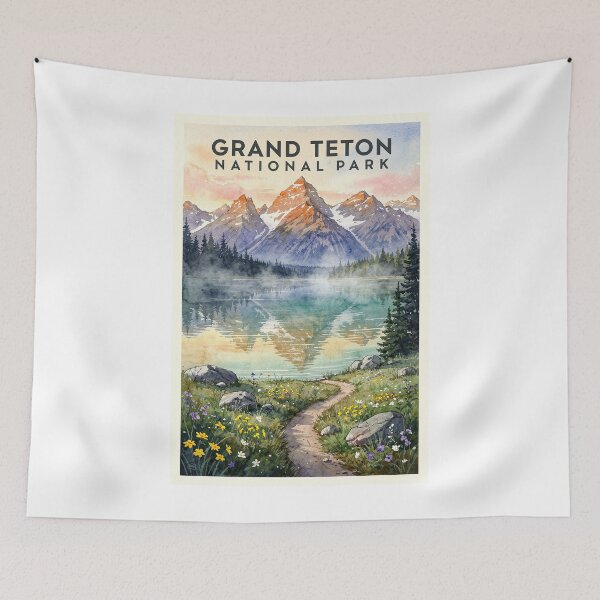 Item preview, Grand Teton National Park Wyoming Vintage Watercolor Travel designed and sold by Teelogic.