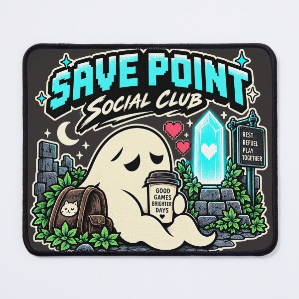 Item preview, Save Point Social Club - Cozy Gaming Ghost designed and sold by AcruxUltra.
